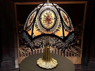 Table Lamp Gothic Black Lace Overlay with Teardrop Beads