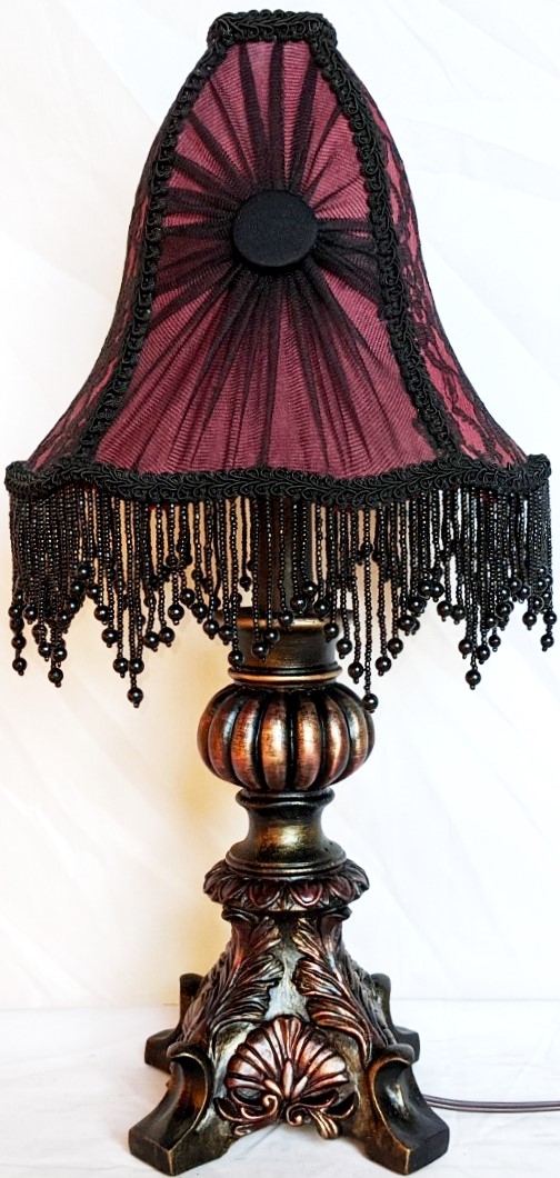 Table Lamp Gothic Burgundy and Black Ornate Shell Base