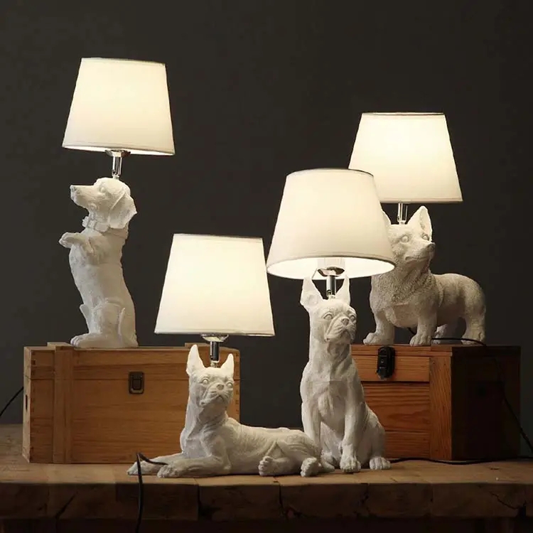 Table Lamp: Matte White Dog Sculpture Base Bedside Lamp