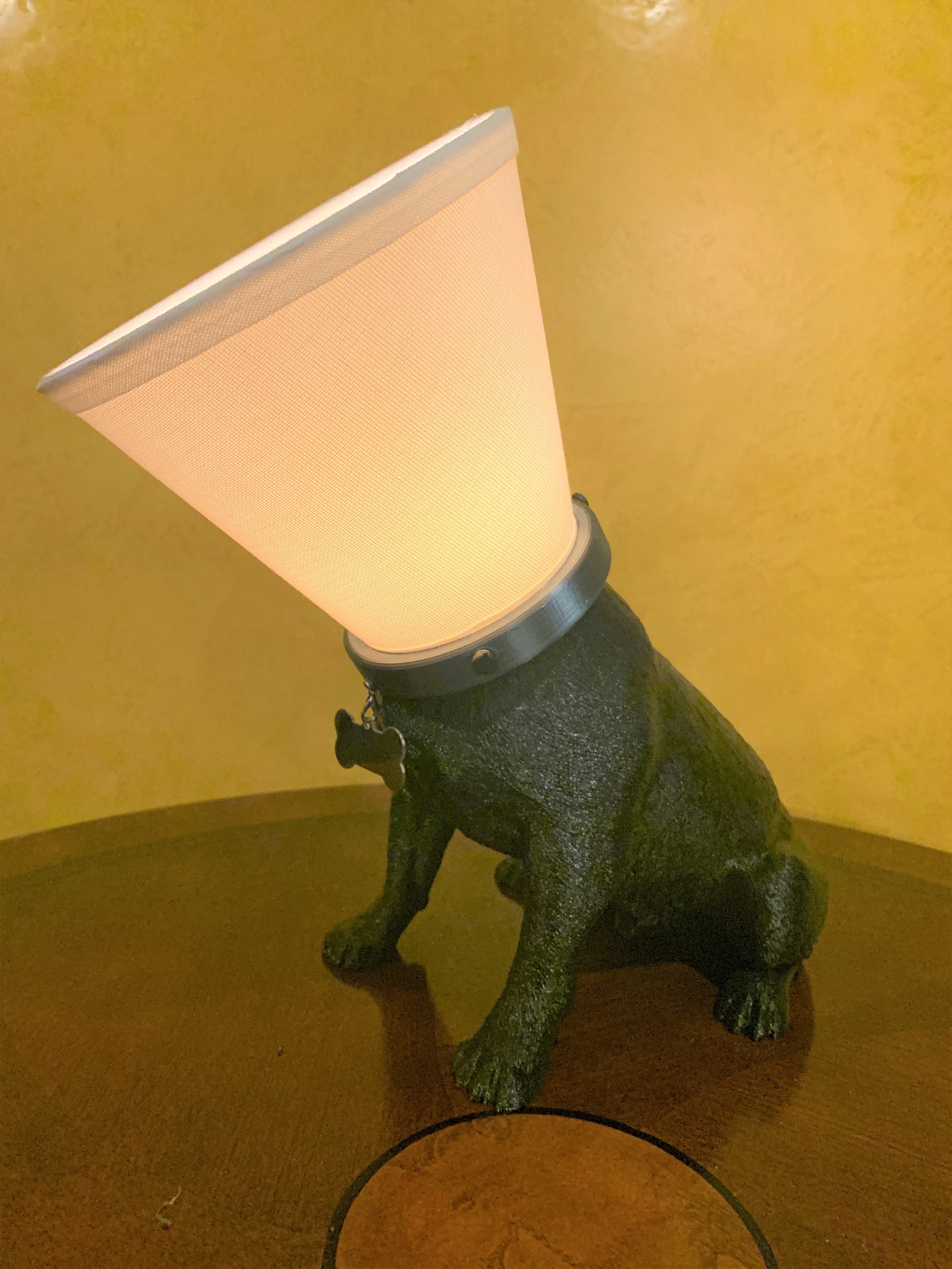 Table Lamp: Medical Cone Shade Black Bulldog Sitting Dog Lamp