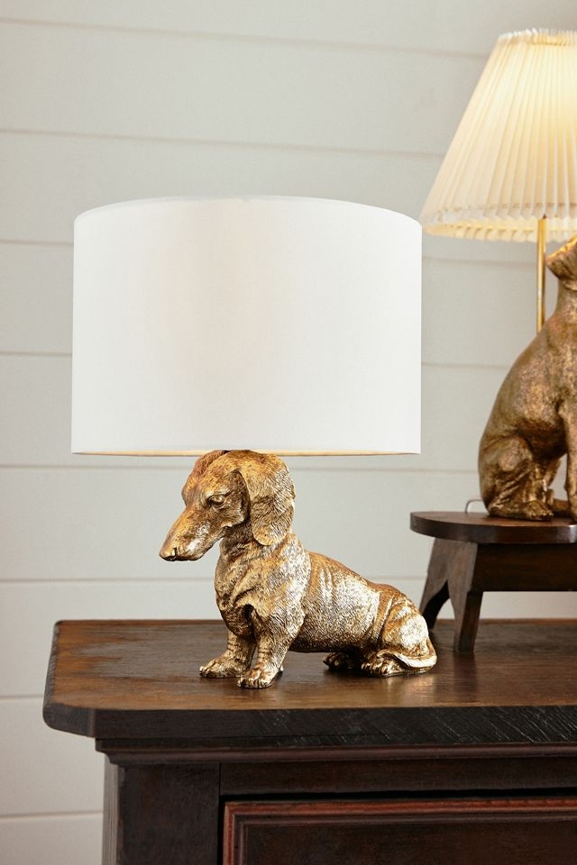 Table Lamp: Metallic Gold Finish Dachshund Base Icon Lamp