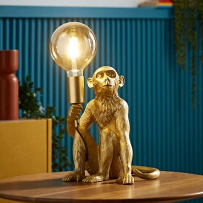 Table Lamp Monkey Shape Metallic Gold Quirky Statement Light