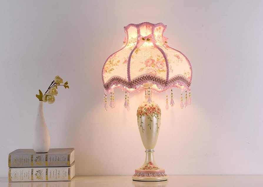 Table Lamp Pink Princess Style with Fabric Ribbons and Bows