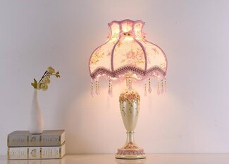 Table Lamp Pink Princess Style with Fabric Ribbons and Bows