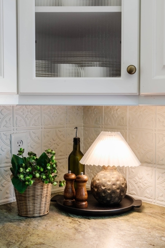 Table Lamp Pleated Paper Shade Reeded Glass Cabinet Decor