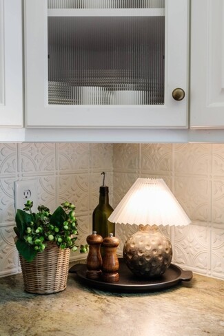 Table Lamp Pleated Paper Shade Reeded Glass Cabinet Decor