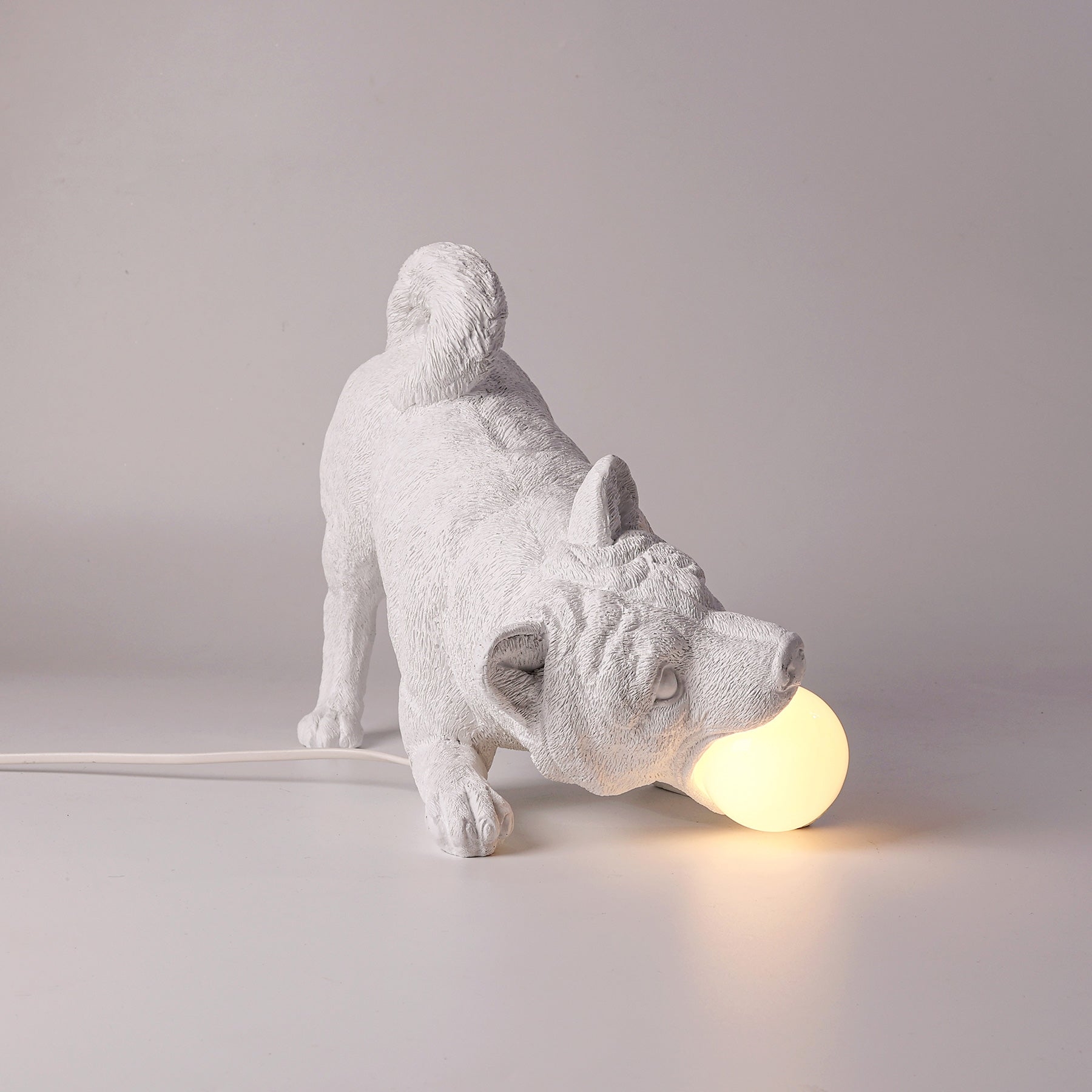 Table Lamp: Pounce Posture White Shiba Playful Dog Lamp