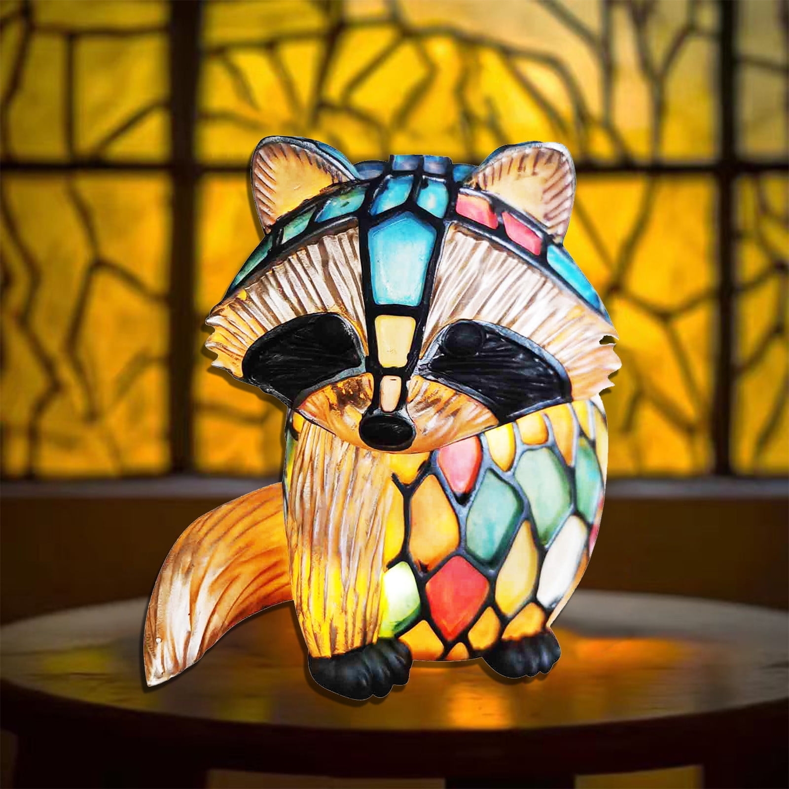 Table Lamp Raccoon Shape Bohemian Stained Animal Series
