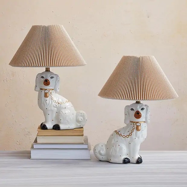 Table Lamp: Staffordshire Spaniel Base Pleated Shade Lamp