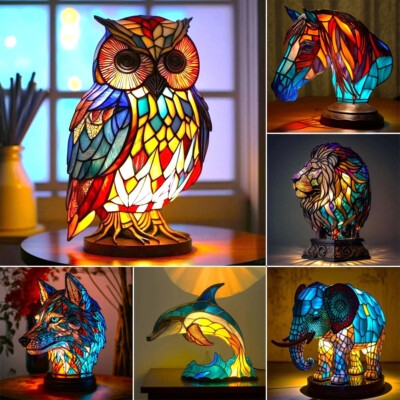 Table Lamp Stained Glass Mosaic Animal Shaped Lighting