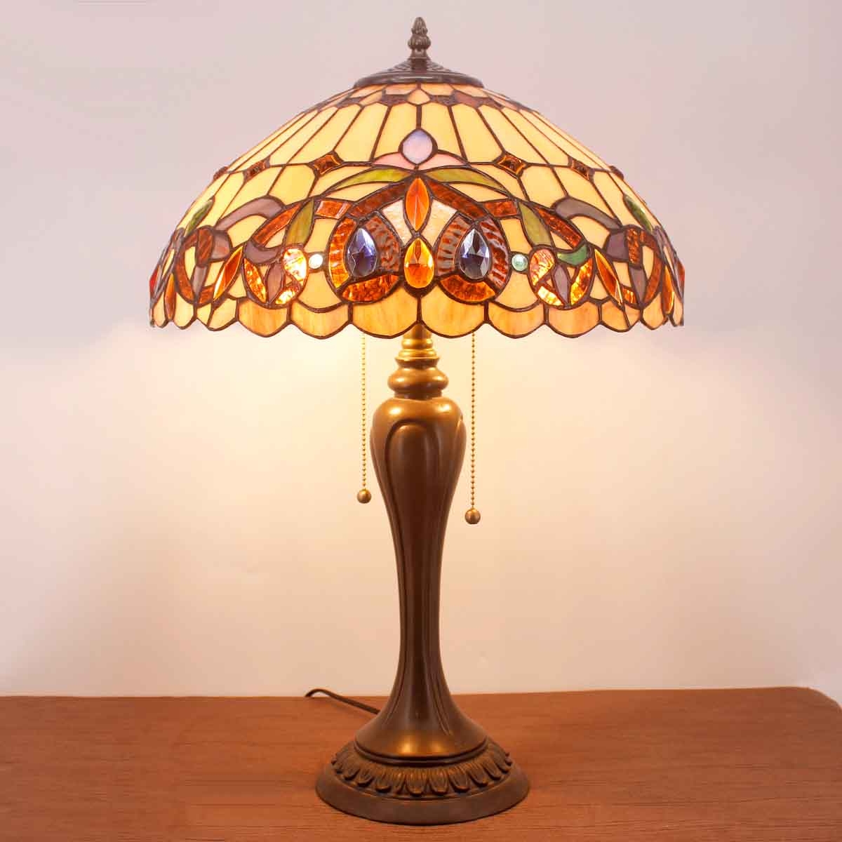 Table Lamp Stained Glass Style with Cobalt Blue Accents