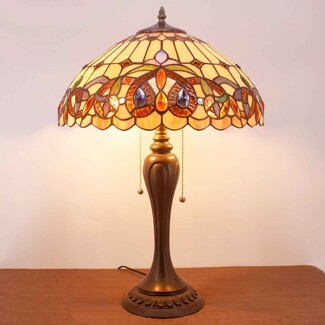 Table Lamp Stained Glass Style with Cobalt Blue Accents