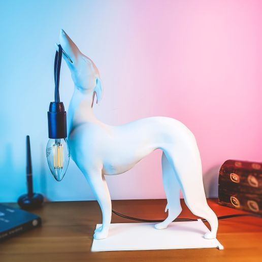 Table Lamp: Thin Rectangular Base Greyhound Minimalist Dog Light