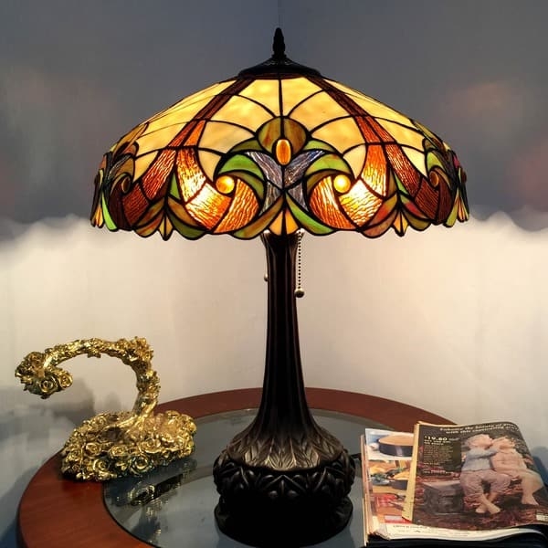 Table Lamp Tiffany Style Victorian Bronze Leaded Glass