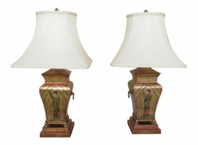 Table Lamp toleware finish bell shade antique gold toleware