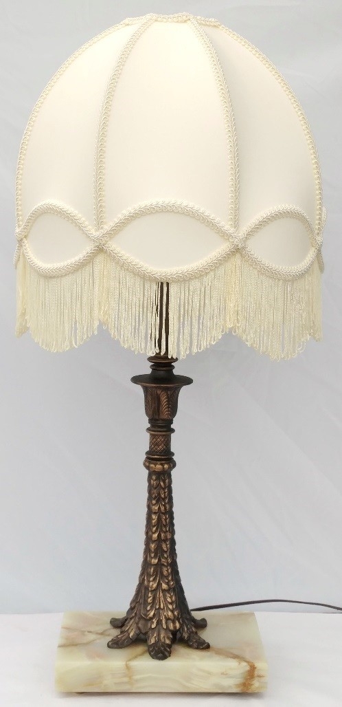Table Lamp Traditional Ivory Fringe and Stone Pedestal