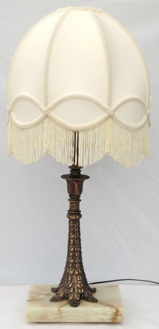 Table Lamp Traditional Ivory Fringe and Stone Pedestal