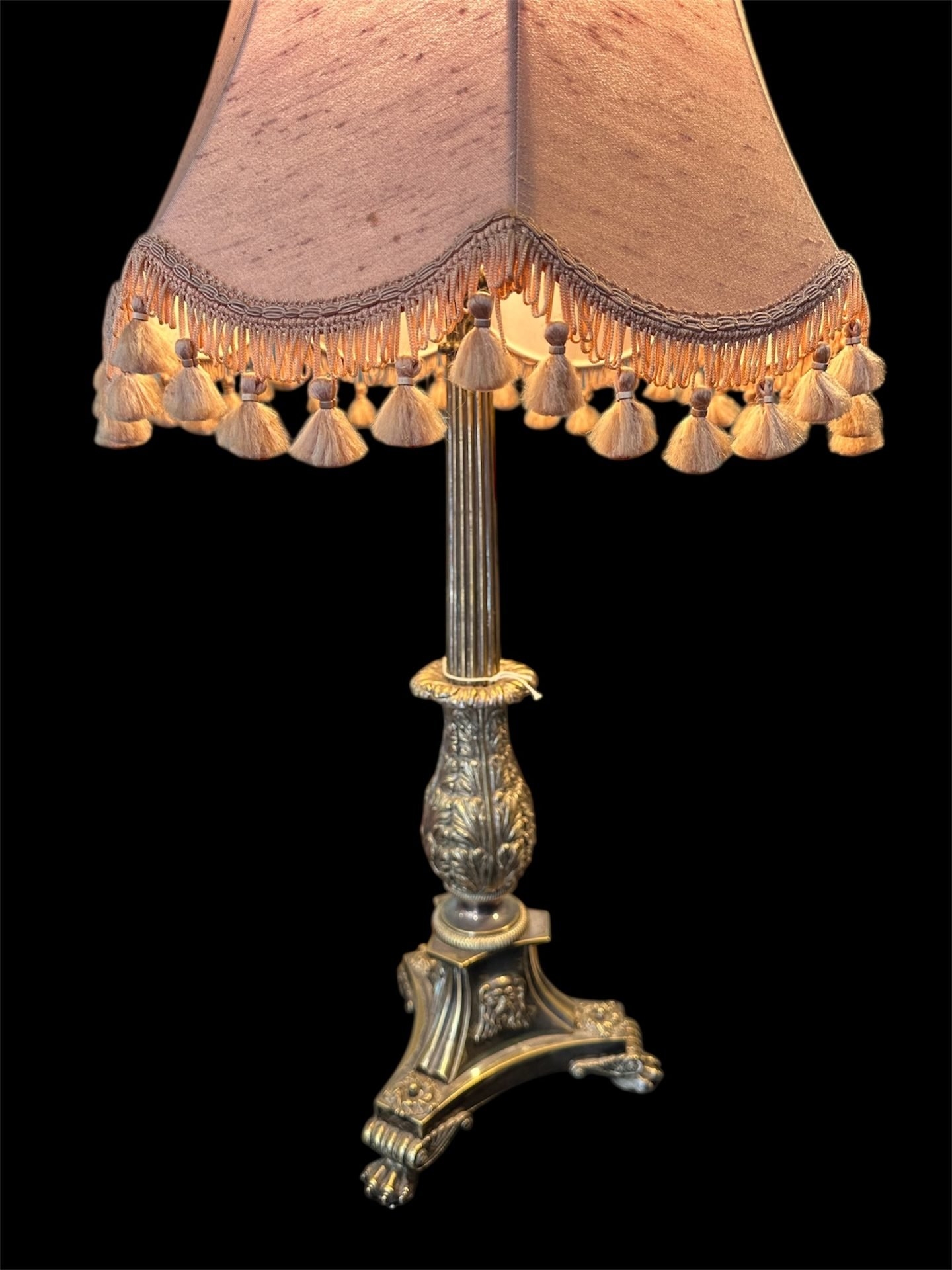 Table Lamp Victorian Tassel with Antique Brass Paw Feet