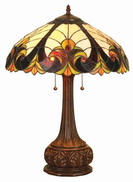 Table Lamp with Art Nouveau Stained Glass Iris