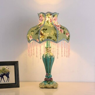 Table Lamp with Sage Green Fabric and Molded Rose Base
