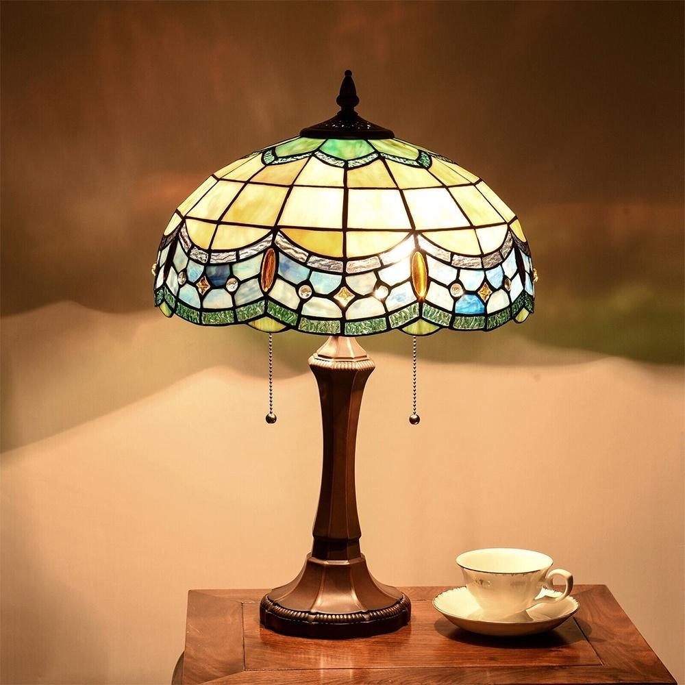 Table Lamp with Stained Glass and Jeweled Accents