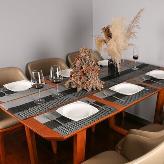 Table Linen Set: Black Gray Woven Placemats and Linear Pattern