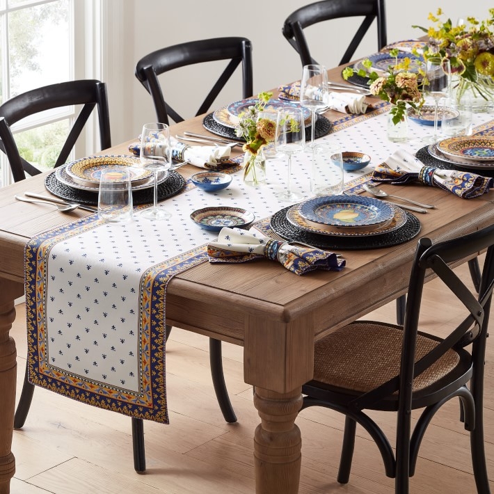 Table Runner: Mediterranean Blue Fleur De Lis Decor