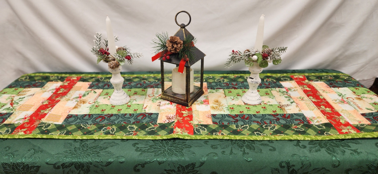 Table Runner: Patchwork Christmas Table Runner with Holiday Motifs