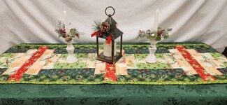 Table Runner: Patchwork Christmas Table Runner with Holiday Motifs