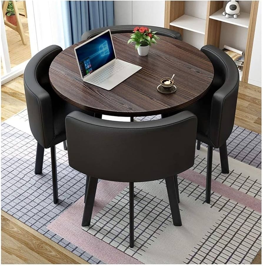 Table Set Dark Walnut Round Table with Tuck-Away Chairs