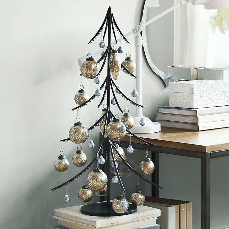 Tabletop Holiday Tree With Notched Iron Branches Matte Black
