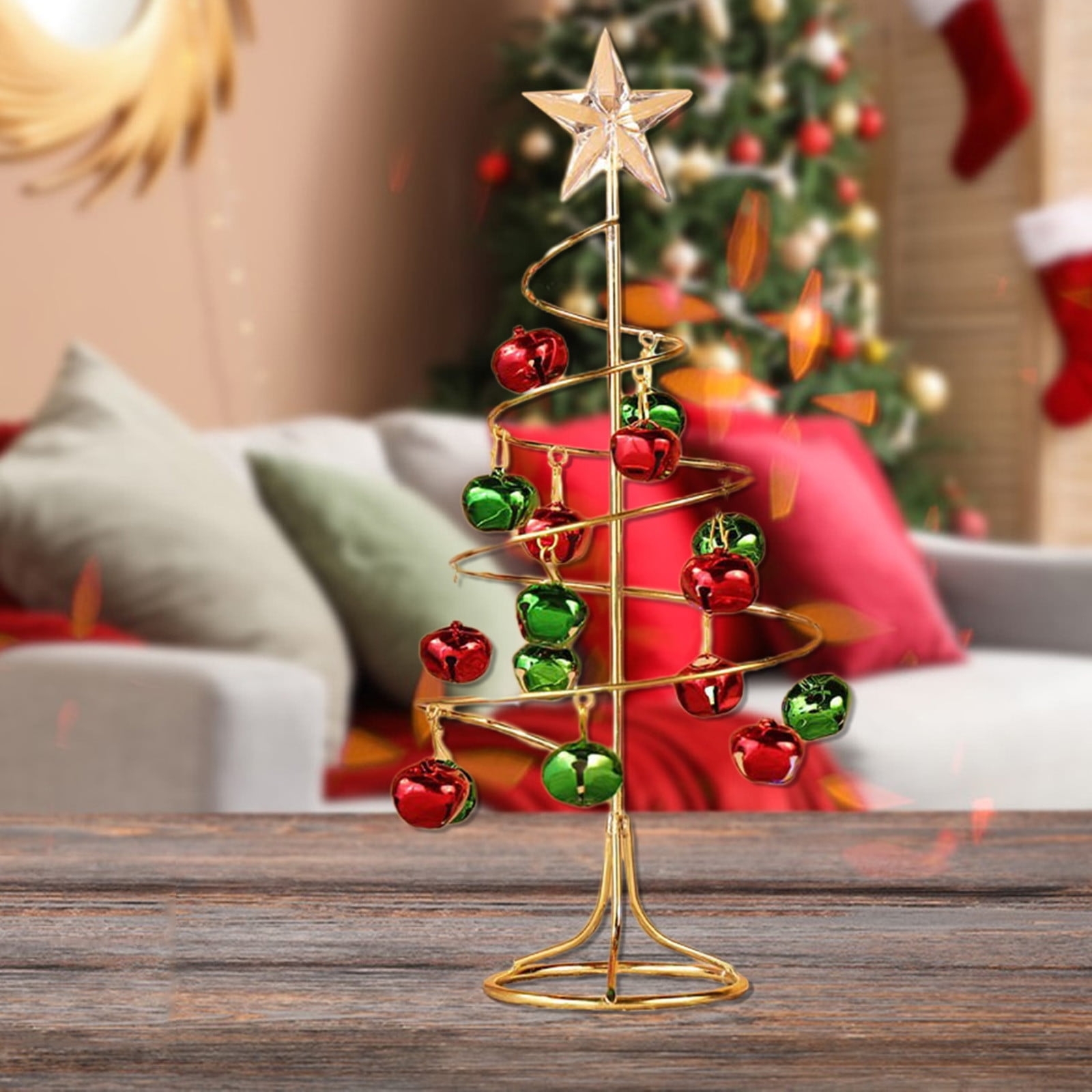 Tabletop Metal Tree Featuring Jingle Bell Accents And Star