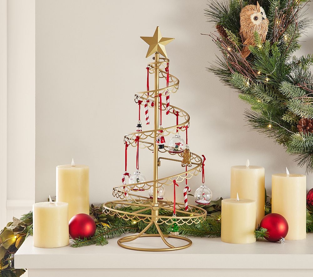 Tabletop Ornament Tree With Gold Toned Spiral Tier Design