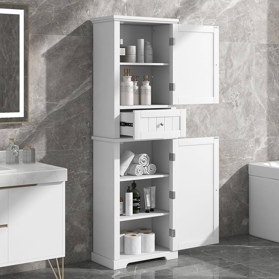 Tall Storage Cabinet: Utility Drawer Shaker Style Linen Cabinet