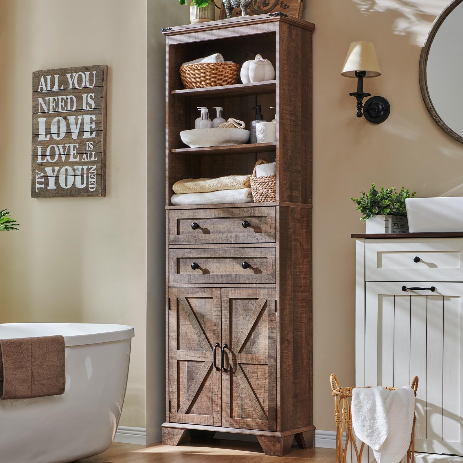 Tall Storage Cabinet with Barn Doors and 72 Inch Height