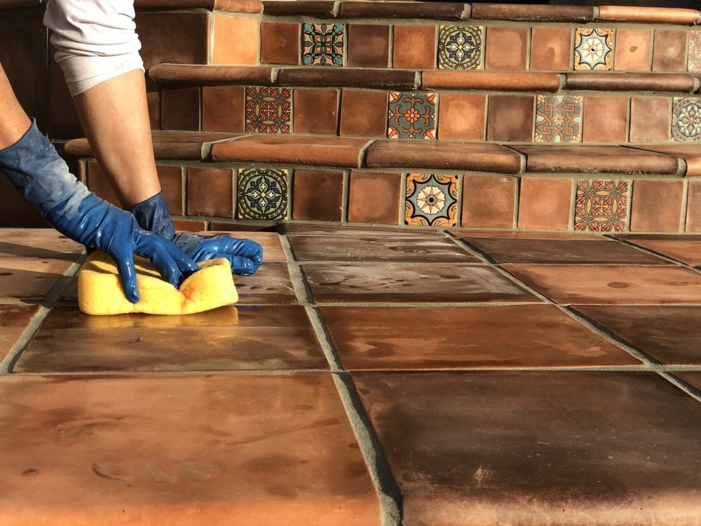 Terracotta Walkway with Patterned Risers and Bullnose Edge