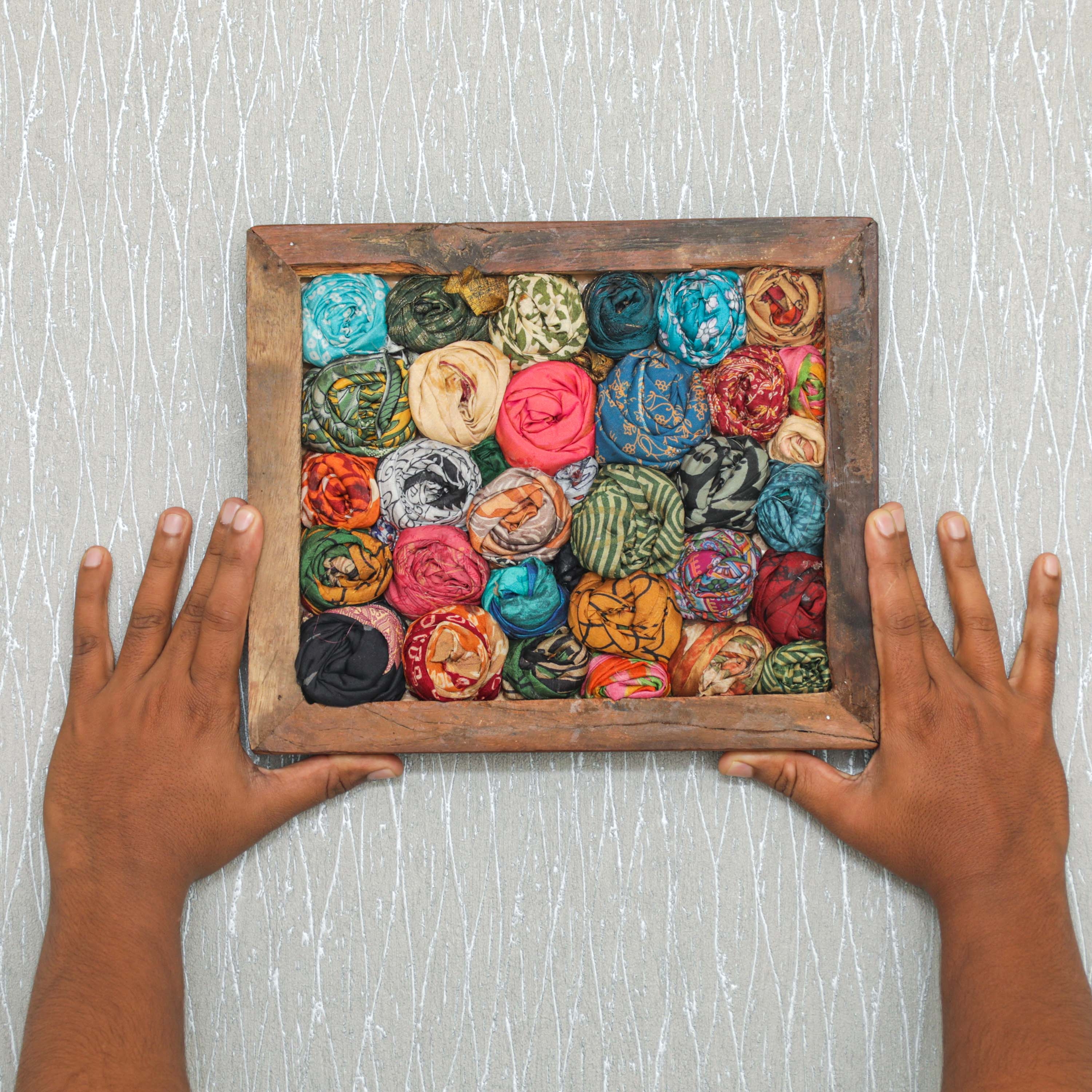 Textile Wall Art: Rolled Fabric Medallion Boho Frame