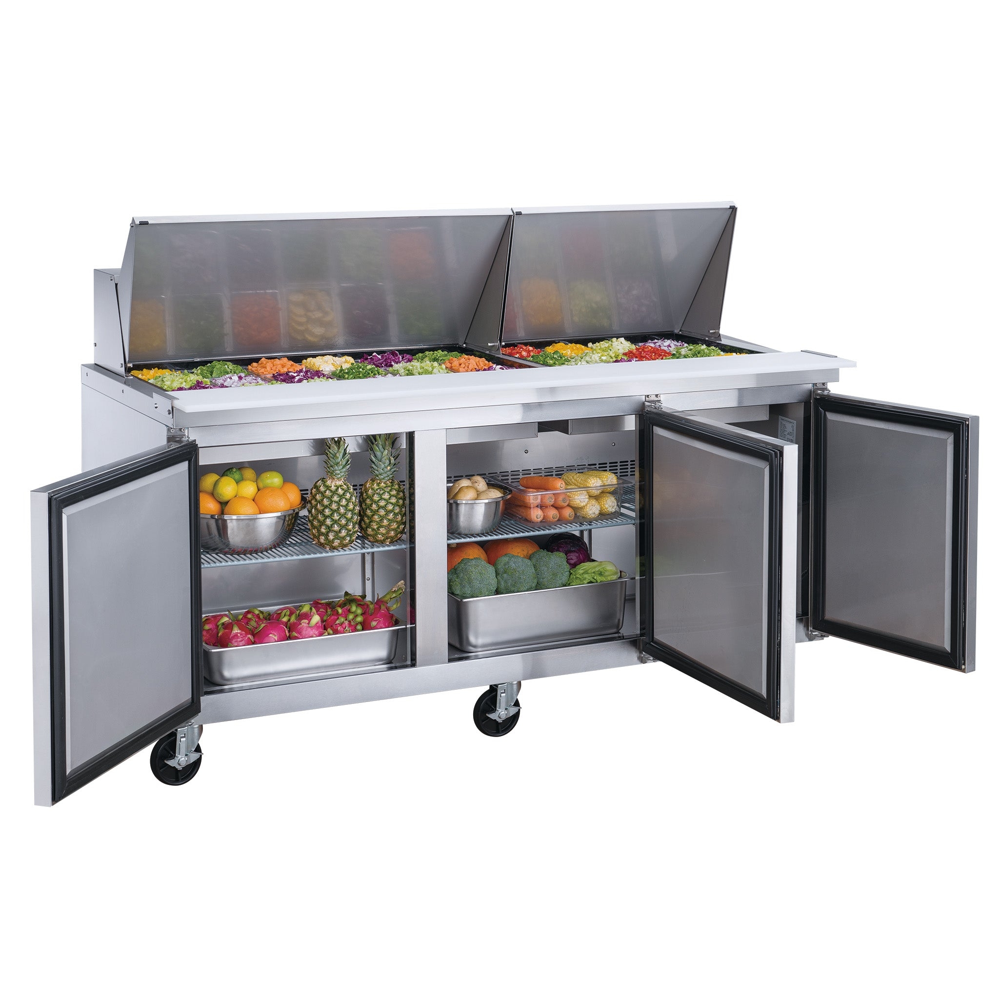 Three Door Prep Table with Refrigerator and Three Door Salad Refrigerator