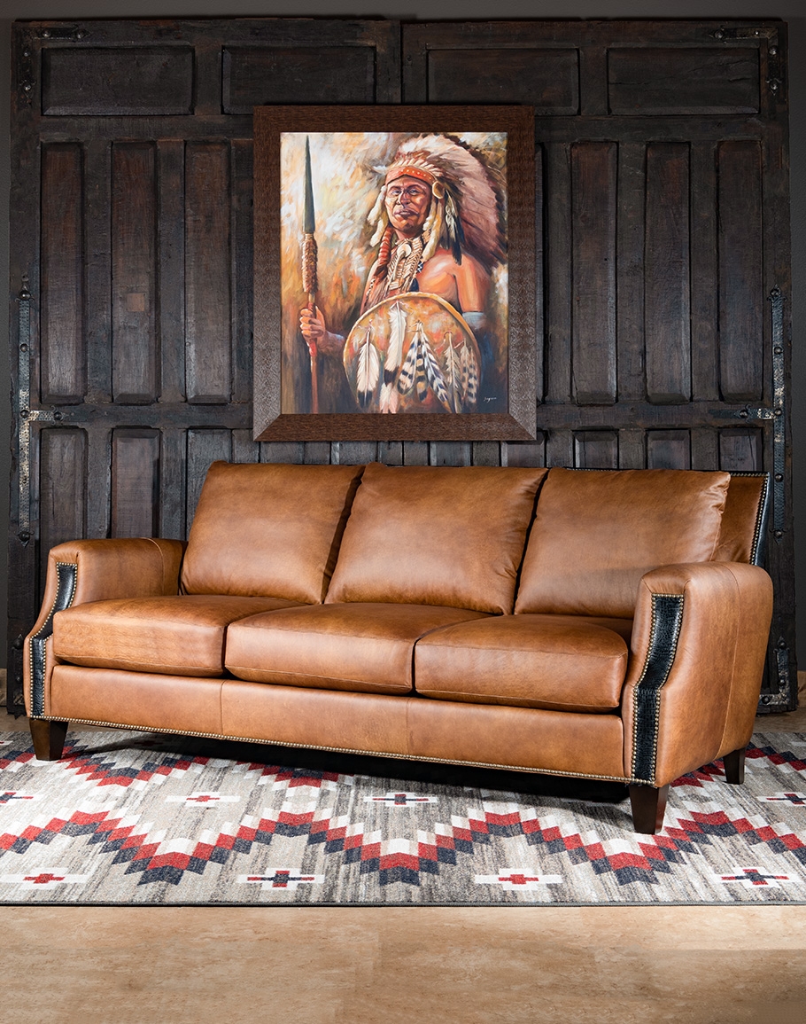 Three Seat Sofa with Black Contrast Trim Western Style Room