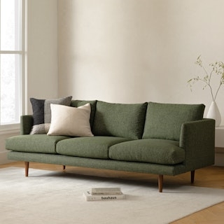 Three Seater Sofa In Tapered Walnut Legs Fabric