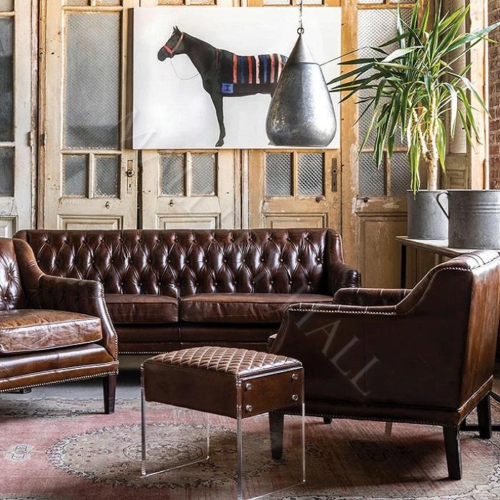 Three Seater Sofa with Diamond Tufting for Equestrian Chic