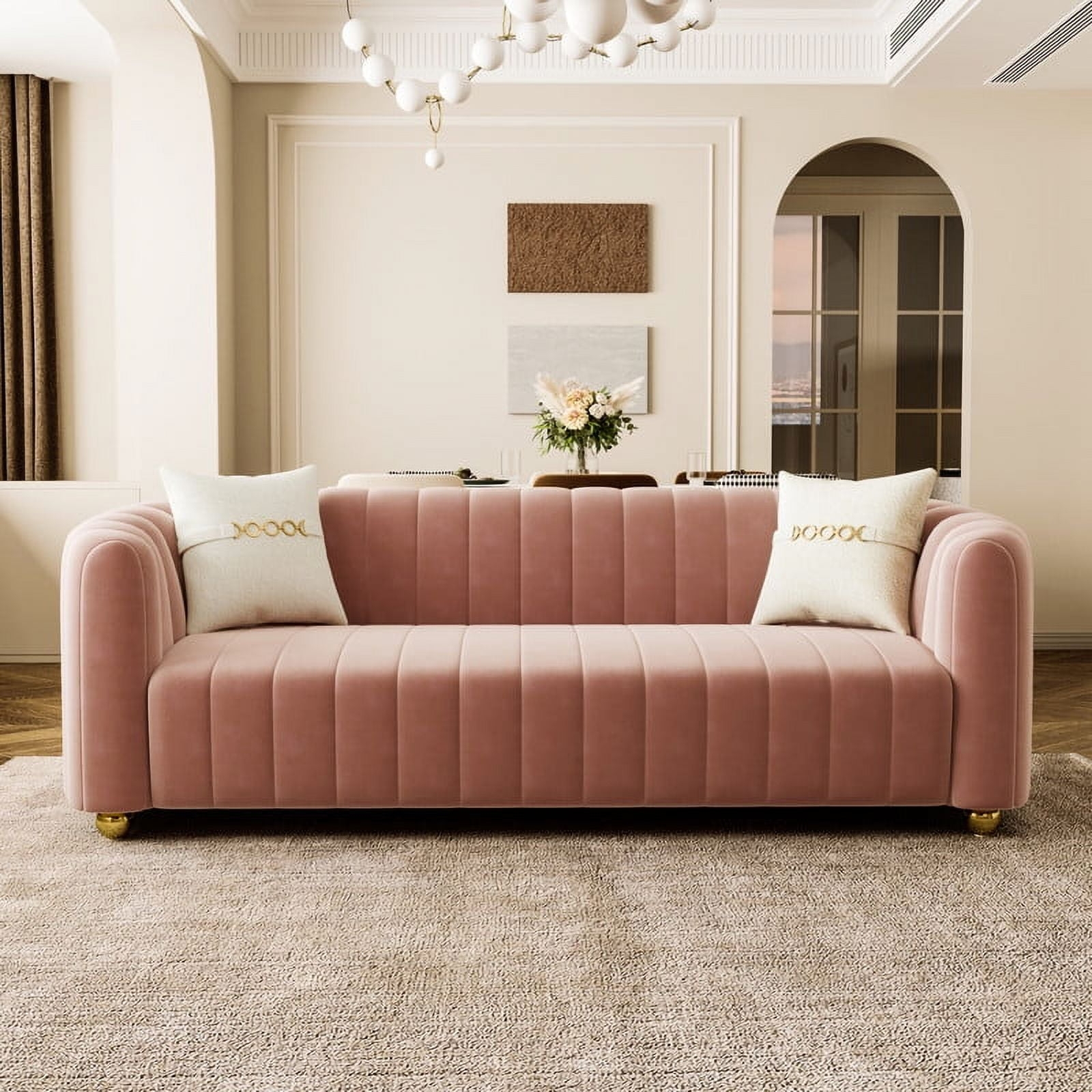 Three Seater Sofa with Gold Ball Legs and Bolster Style Arms