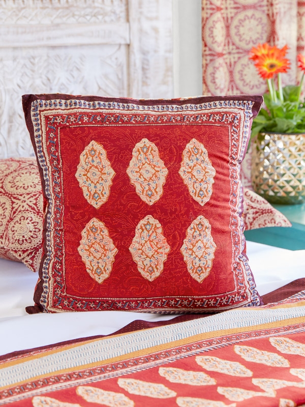 Throw Cushion Cover Hand Blocked Medallions Madder