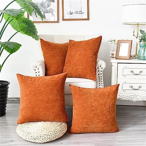 Throw Pillow Burnt Orange Chenille Pack of Four