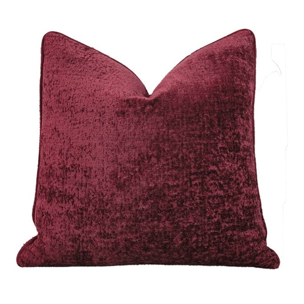 Throw Pillow Cabernet Red Chenille Velvet Piped Trim