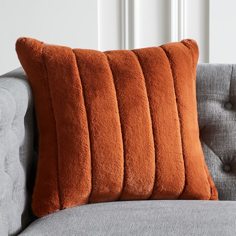 Throw Pillow Channel Tufted Faux Fur Rust Tones