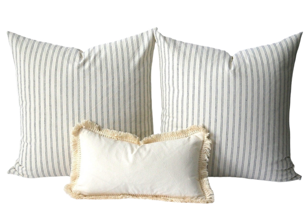 Throw Pillow Cover: Vertical Ticking Stripes Fringe Trim