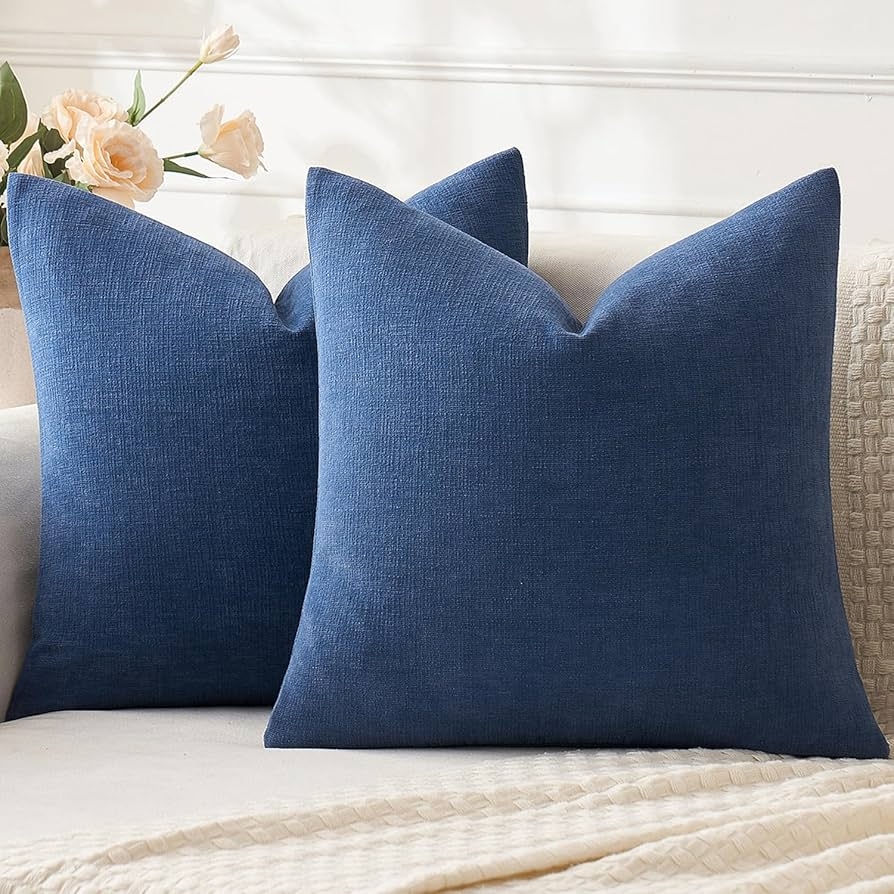 Throw Pillow Covers Ribbed Texture Farmhouse Indigo Pair