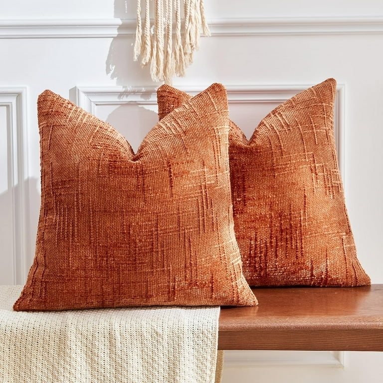Throw Pillow Covers Spice Burnt Orange Cross Hatch