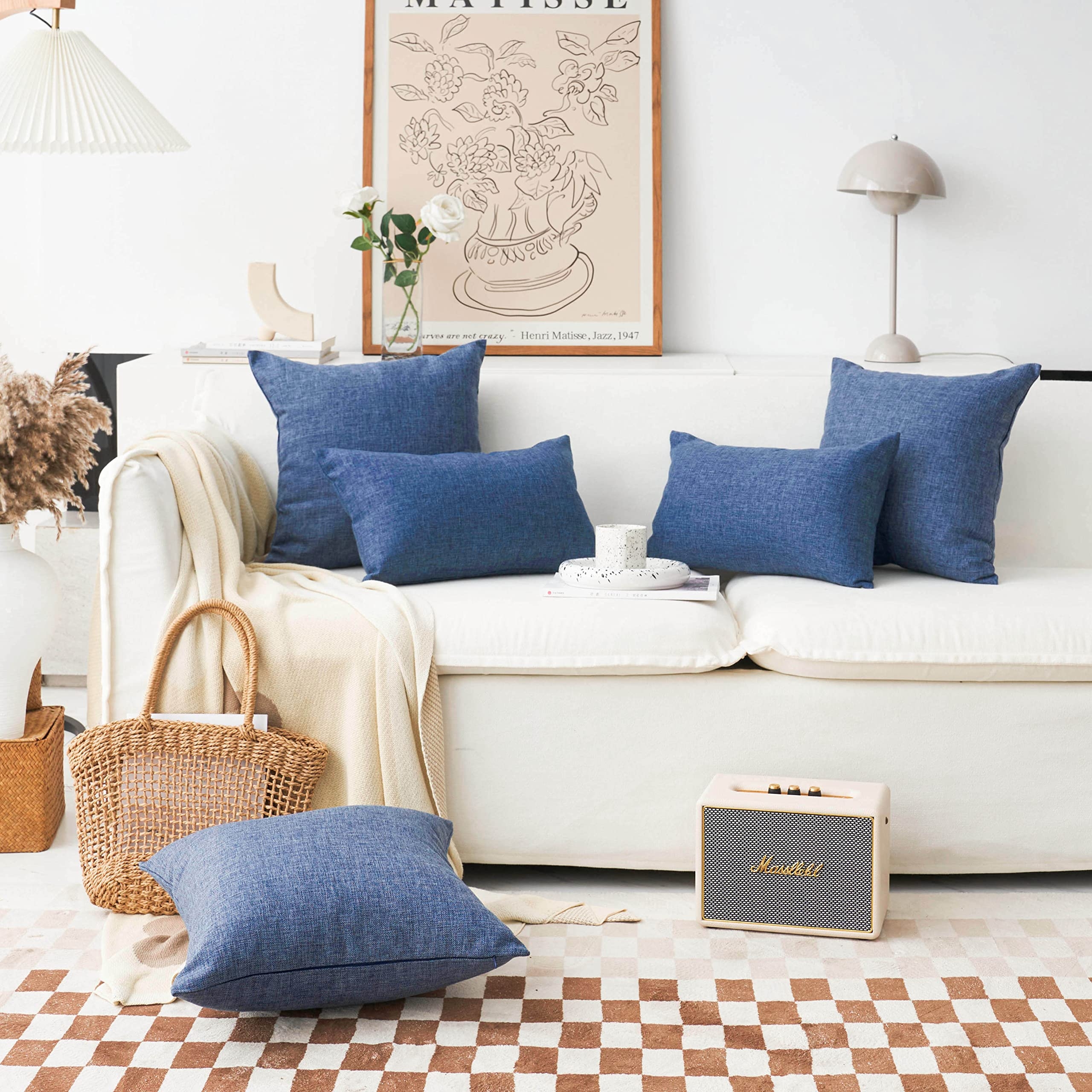 Throw Pillow: Denim Blue Hue Heathered Linen Pillow Set